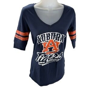 CG University Auburn Tigers Blue Logo V Neck‎ Raglan Tee Shirt Womens Small NEW
